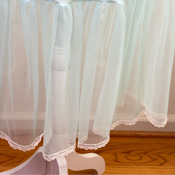 Vintage Baby Blue Satin Lace Chiffon Ethereal Peignoir Slip Nightgown Dress - Picture 9 of 14